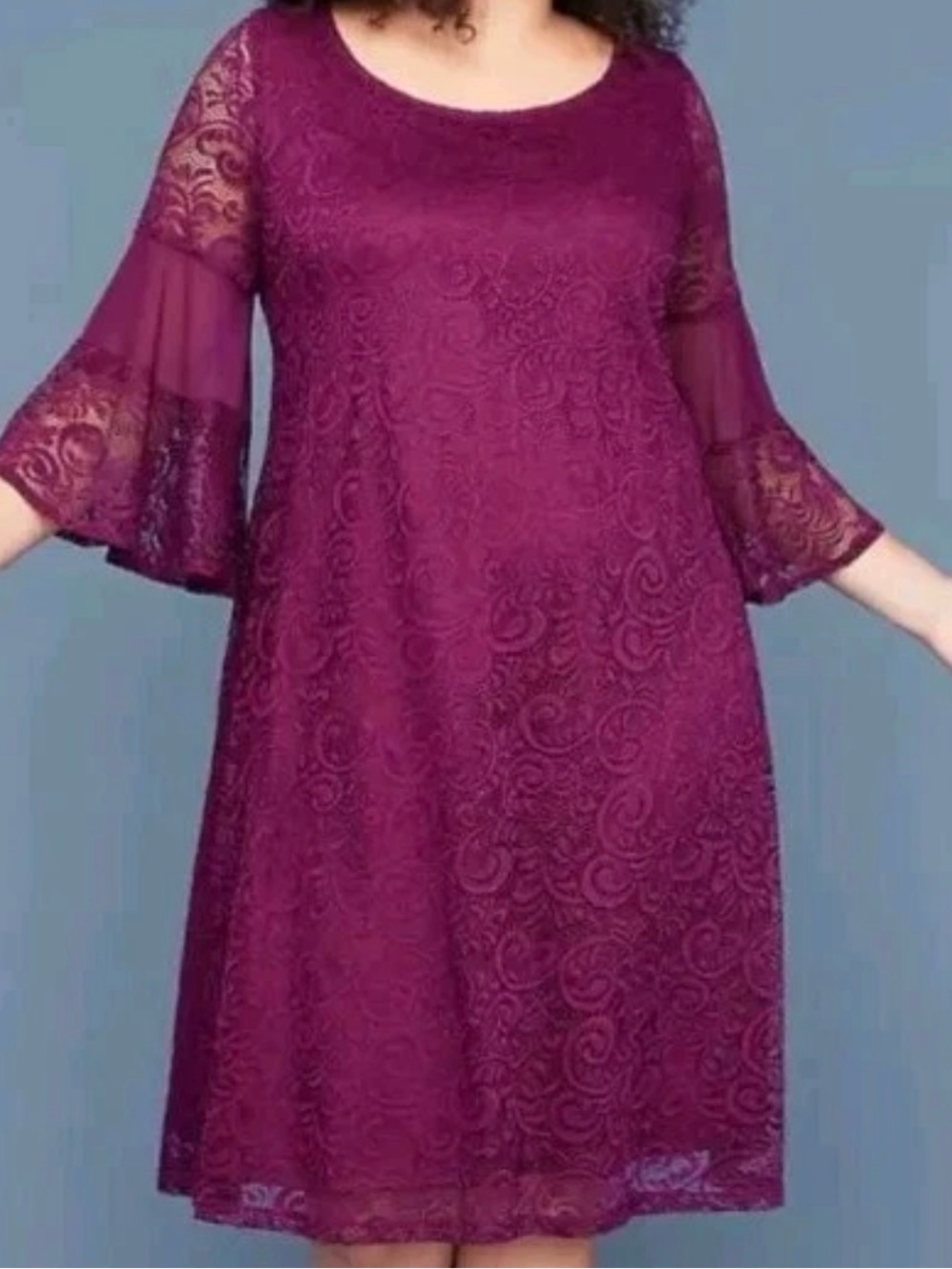 Lane Bryant Plum Lace Bell-Sleeve Midi sheath Dress plus Sz 22/24
